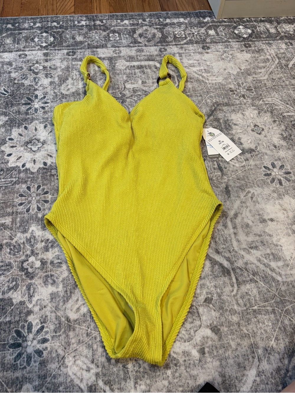 Time and Tru Bright Lime Textured One-Piece Swimsuit